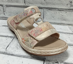 RIEKER - 659X6-90 - MULE/SLIP ON 2xSTRAP SANDAL - Beige Multi