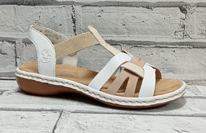 RIEKER - 65918-81 - SANDAL - Cream/Rose/White