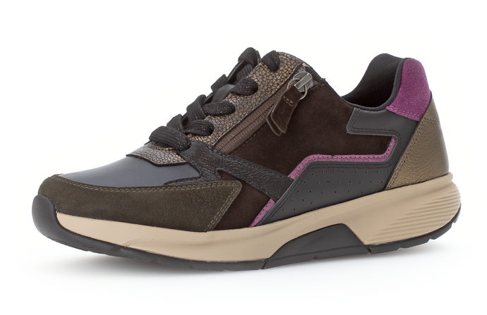 GABOR (ADORA) - 76.878.63 - ZIP/LACE UP WEDGE TRAINER - Black/Chocolate/Berry