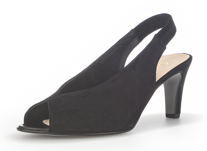 GABOR - 61.800.17 - PEEP TOE SLING BACK SHOE - Suede Leather - Black