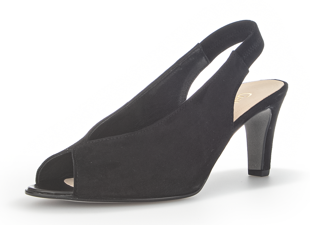 GABOR - 61.800.17 - PEEP TOE SLING BACK SHOE - Suede Leather - Black