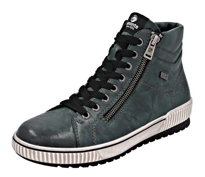REMONTE - D0772-54 - ZIP/LACE BOOT - Water Resistant - Olive/Peacock
