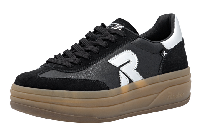 RIEKER - W3700-00 -  LACE UP SNEAKER TRAINER - Black