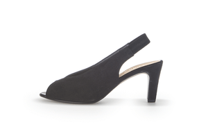 GABOR - 61.800.17 - PEEP TOE SLING BACK SHOE - Suede Leather - Black