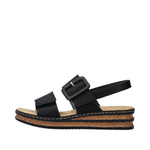 Load image into Gallery viewer, RIEKER - 62950-00 - WEDGE STRAP SANDAL - Black