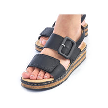 Load image into Gallery viewer, RIEKER - 62950-00 - WEDGE STRAP SANDAL - Black