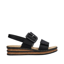 Load image into Gallery viewer, RIEKER - 62950-00 - WEDGE STRAP SANDAL - Black