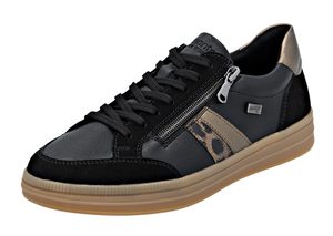 RIEKER - D2C04-03 -  LACE UP/ZIP SNEAKER TRAINER (Water Resistant) - Black/Brown/Bronze