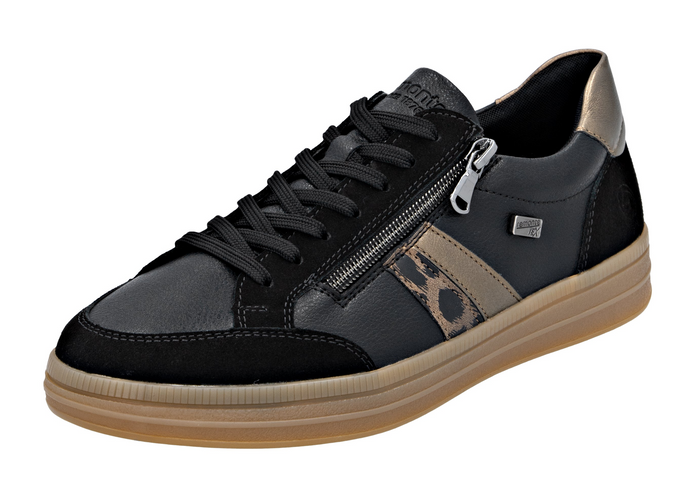 RIEKER - D2C04-03 -  LACE UP/ZIP SNEAKER TRAINER (Water Resistant) - Black/Brown/Bronze