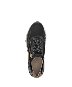GABOR (HOLYWELL) - 76.378.67 - ZIP/LACE UP WEDGE TRAINER - Black/Gold/Whisky