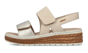 RIEKER - 62761-90 - WEDGE STRAP SANDAL - Beige/Gold
