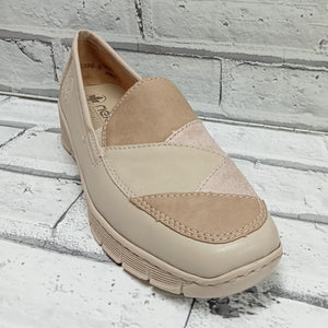 RIEKER - 53785-60 - SLIP ON WEDGE SHOE - Cream/Camel/Rose