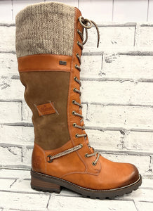 RIEKER - Z0442 - 24 - LACE UP/ZIP MID CALF ANKLE BOOT - Tan