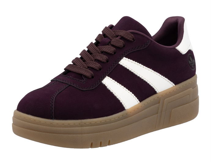 RIEKER - M7601-30 -  LACE UP SNEAKER TRAINER - Burgundy/OffWhite