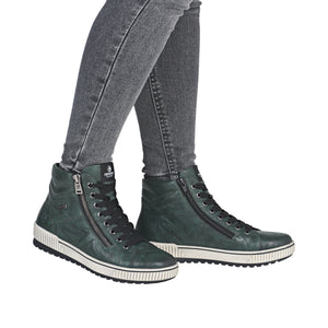 REMONTE - D0772-54 - ZIP/LACE BOOT - Water Resistant - Olive/Peacock
