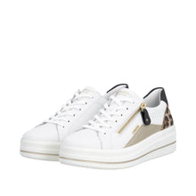 Load image into Gallery viewer, REMONTE - D1C01-85- LACE UP TRAINER - White/Gold/Animal Print