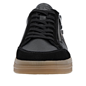 RIEKER - D2C04-03 -  LACE UP/ZIP SNEAKER TRAINER (Water Resistant) - Black/Brown/Bronze