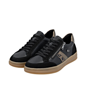 RIEKER - D2C04-03 -  LACE UP/ZIP SNEAKER TRAINER (Water Resistant) - Black/Brown/Bronze