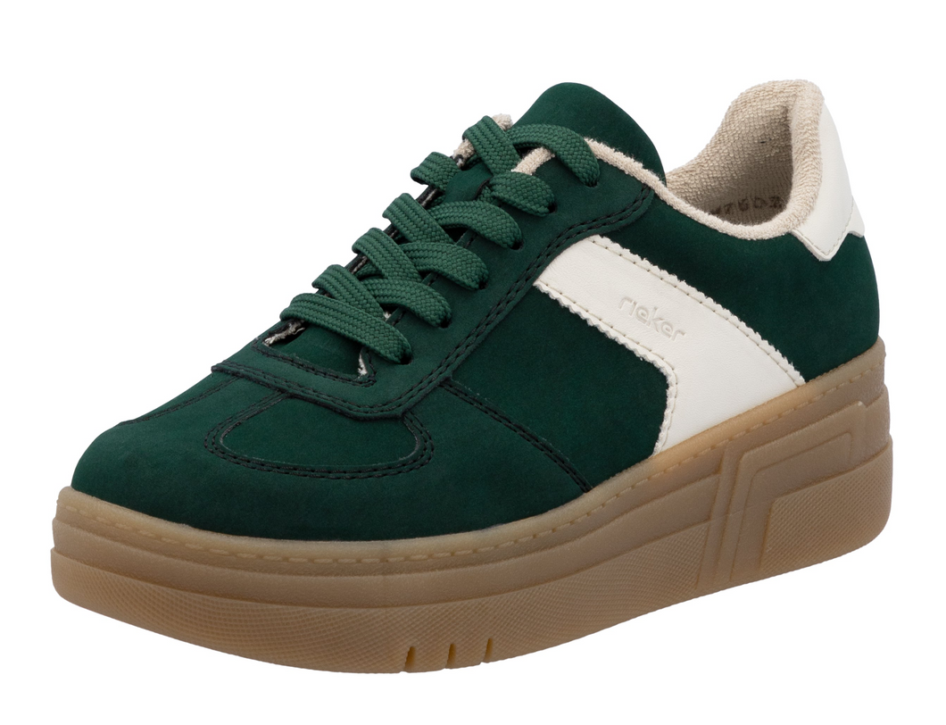 RIEKER - M7602-54 -  LACE UP SNEAKER TRAINER - Green/OffWhite