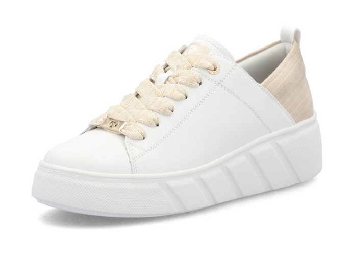 RIEKER - W2602-81 -  LACE UP TRAINER - White/Gold