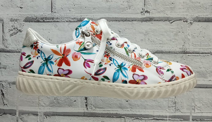 RIEKER - N0900-91 -  LACE UP/ZIP SNEAKER TRAINER - Floral Multi