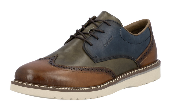RIEKER - 04504-90 -LACE UP SHOE - Tan/Blue multi