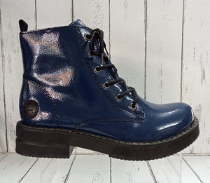 RIEKER - 72010-15 - LACE UP/ZIP ANKLE BOOT - BLUE PATENT