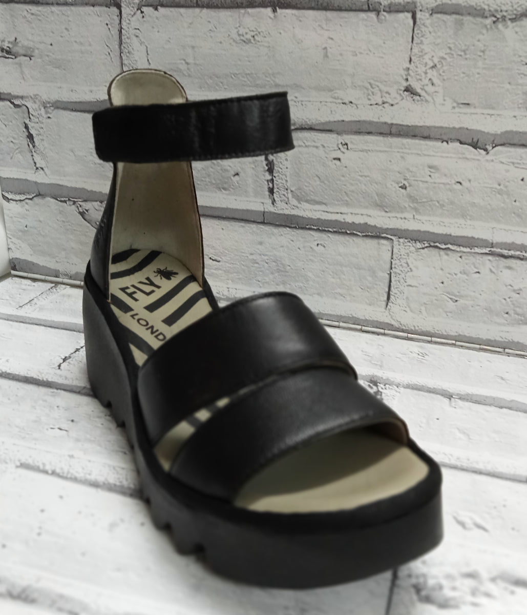 Fly London Bono290Fly Idra Leather Sandals Espadrille Wedges in Black Fly London Bono290Fly Idra Leather Sandals Espadrille Wedges in Black
