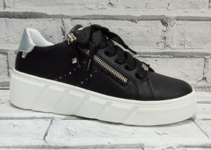 RIEKER - W0505-00 -  ZIP/LACE UP TRAINER - White/Black