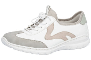 RIEKER - L32G9-80 - SLIP ON BUNGEE TRAINER - White/Pink