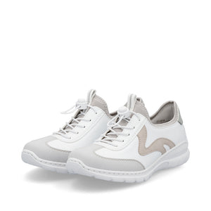 RIEKER - L32G9-80 - SLIP ON BUNGEE TRAINER - White/Pink