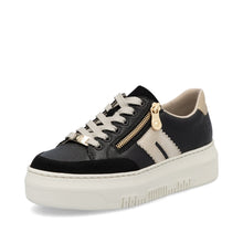 Load image into Gallery viewer, RIEKER - M1912-00 - LACE UP/ZIP SNEAKER TRAINER - Black/Beige