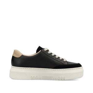RIEKER - M1912-00 - LACE UP/ZIP SNEAKER TRAINER - Black/Beige