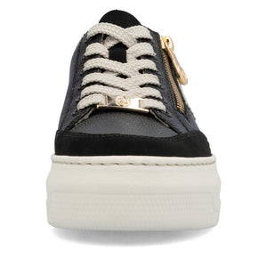 RIEKER - M1912-00 - LACE UP/ZIP SNEAKER TRAINER - Black/Beige