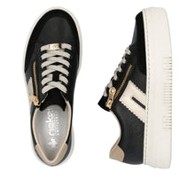 Load image into Gallery viewer, RIEKER - M1912-00 - LACE UP/ZIP SNEAKER TRAINER - Black/Beige