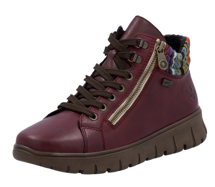 RIEKER - N1305-35 - ZIP/LACE BOOT (Water Resistant)- Red Multi