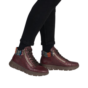 RIEKER - N1305-35 - ZIP/LACE BOOT (Water Resistant)- Red Multi