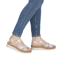 Load image into Gallery viewer, RIEKER - V7951-90 - WEDGE STRAP SANDAL - Silver/Gold/Rose
