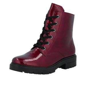 RIEKER - Z2841-33 - LACE UP/ZIP ANKLE BOOT - RED PATENT
