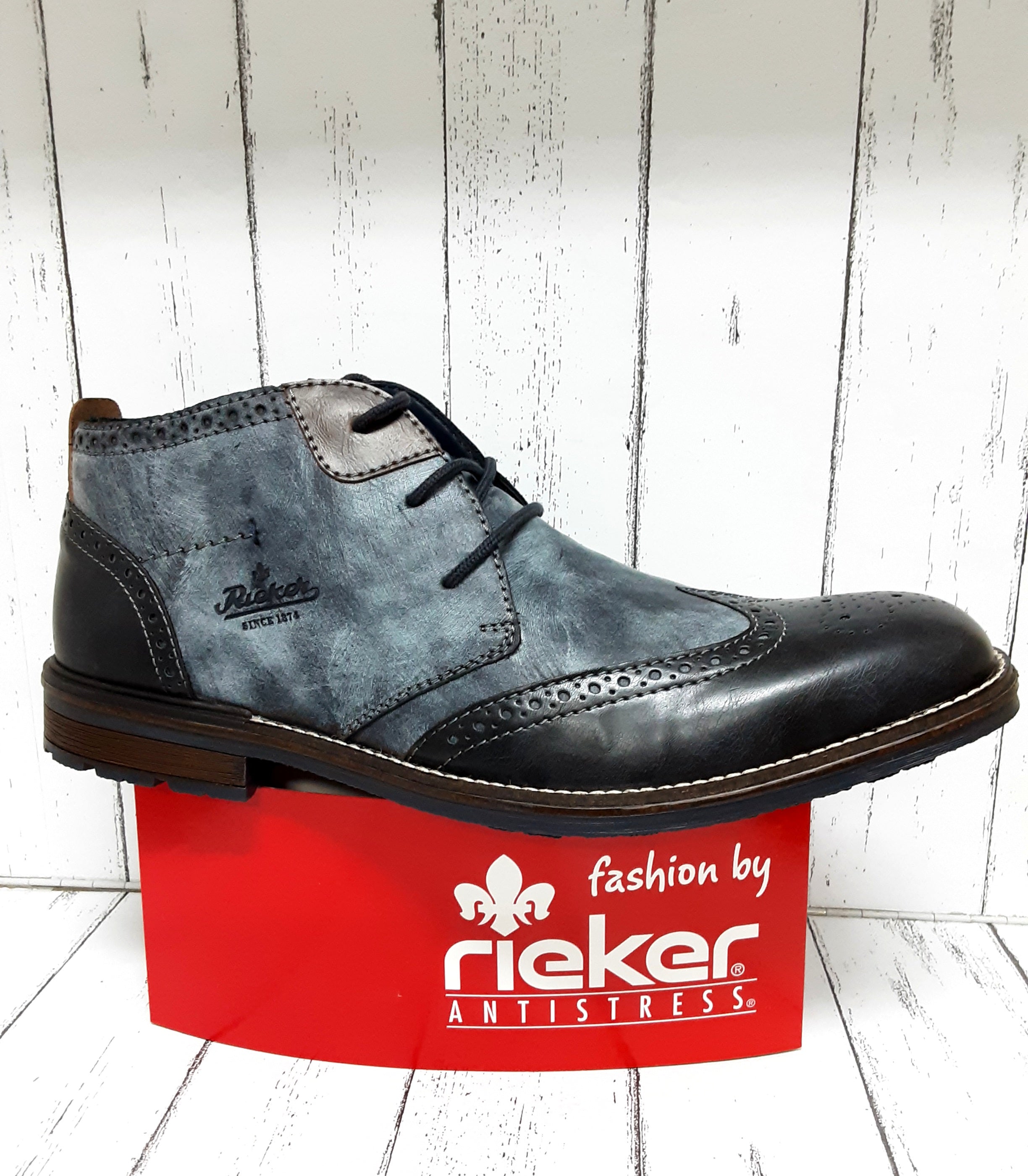 RIEKER B1343 14 LACE UP BROGUE BOOT Blue Sue at Christine s Shoes Criccieth Shoe Shop