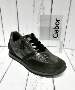 GABOR - 96.368.35 - LACE UP LEATHER TRAINER/SHOE - Bottle Green/Anthracite