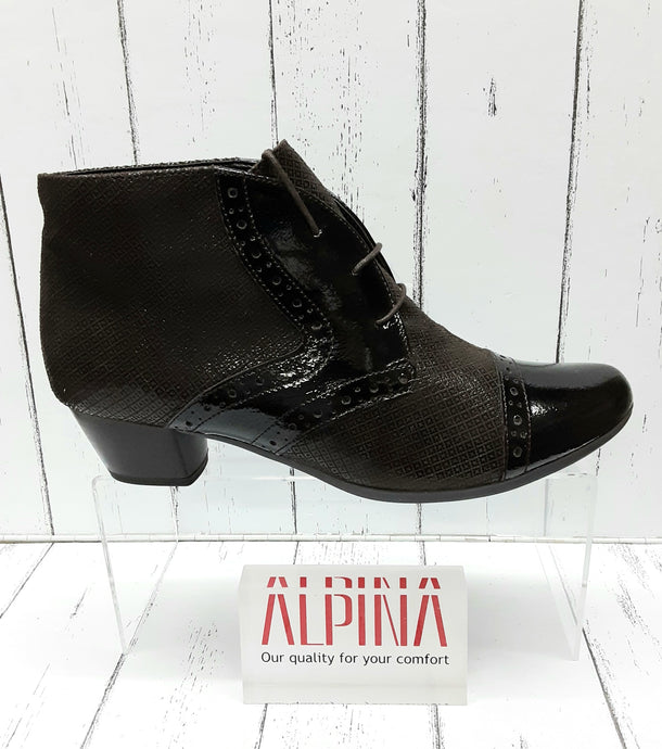 ALPINA - C99G - BRETTI  7E31-C - Nubuck/Patent Leather - LACE UP BOOT - Dark Brown