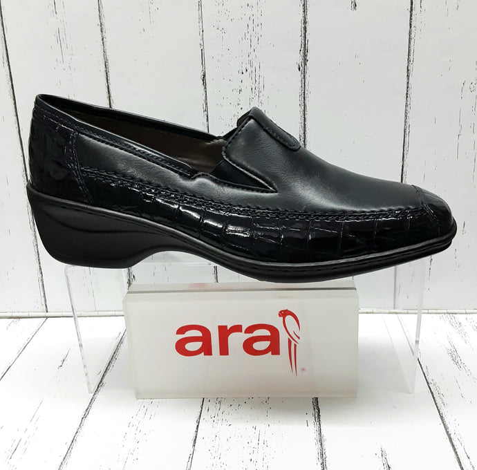 ARA - 12-61114 12G - Leather/Crocodile Patent SLIP ON SHOE - Navy