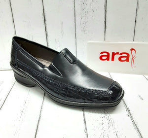 ARA - 12-61114 12G - Leather/Crocodile Patent SLIP ON SHOE - Navy