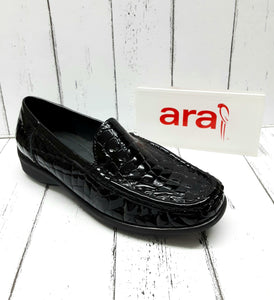 ARA - 12-40101 08G - Crocodile Patent/Leather MOCCASIN SHOE - Black