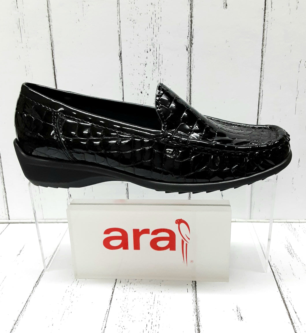 ARA - 12-40101 08G - Crocodile Patent/Leather MOCCASIN SHOE - Black