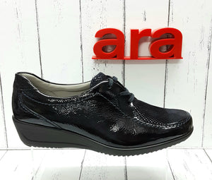 ARA - 12-40636 10H - Nubuck/Patent Leather - LACE UP WEDGE SHOE - Navy