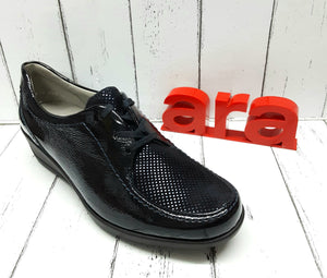 ARA - 12-40636 10H - Nubuck/Patent Leather - LACE UP WEDGE SHOE - Navy