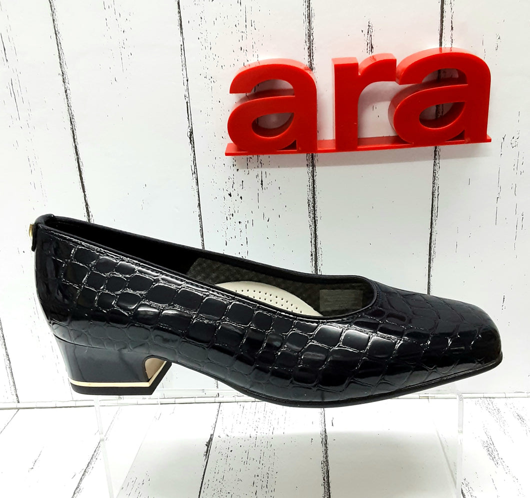 ARA - 12-41859 12H - CROCODILE PATENT LEATHER COURT SHOE - Navy