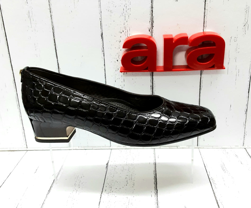 ARA - 12-41859 06H - CROCODILE PATENT LEATHER COURT SHOE - Black